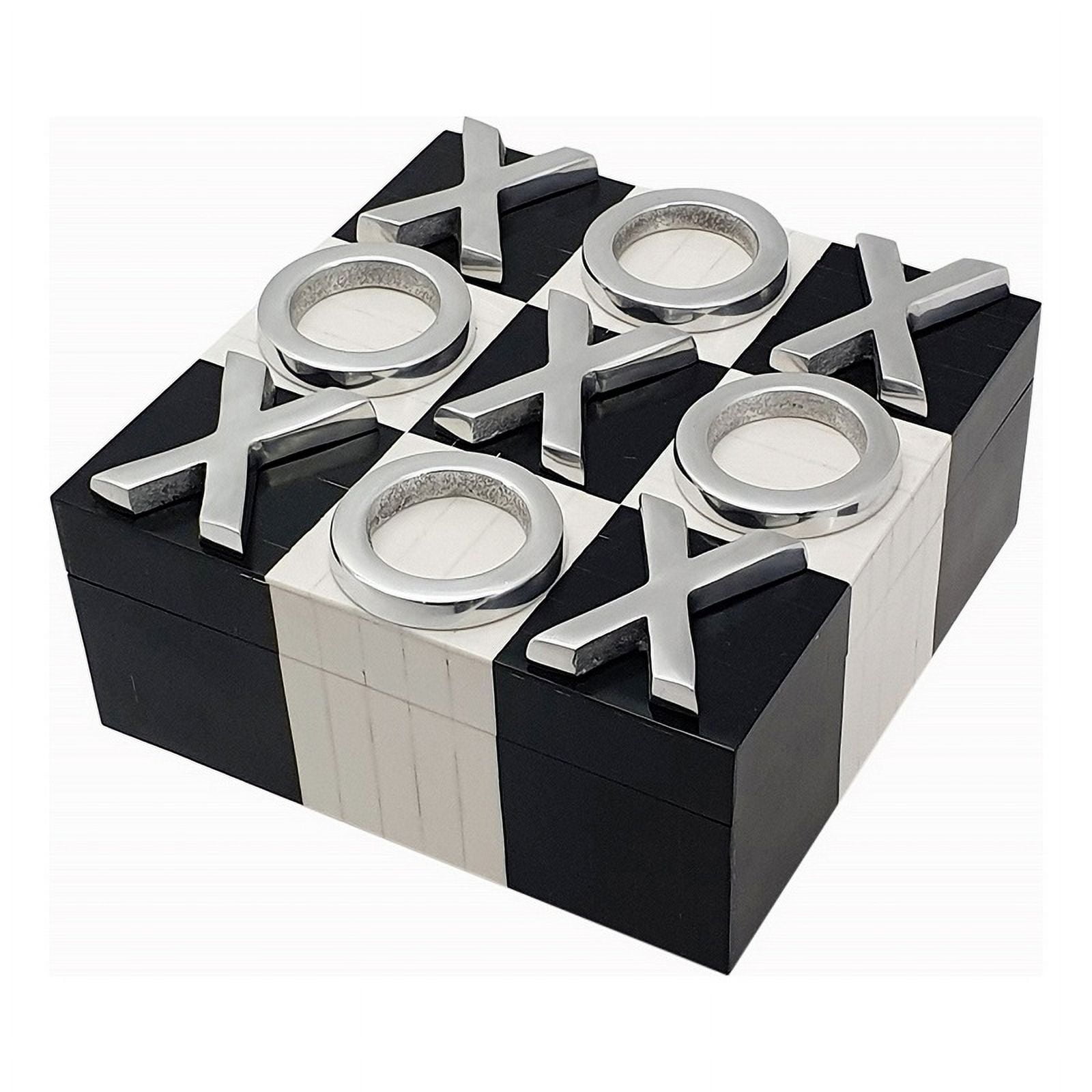 Picture of Benjara BM302638 8 in. Silver Pieces Decorative Tic Tac Toe Square Game Box&#44; Black & White