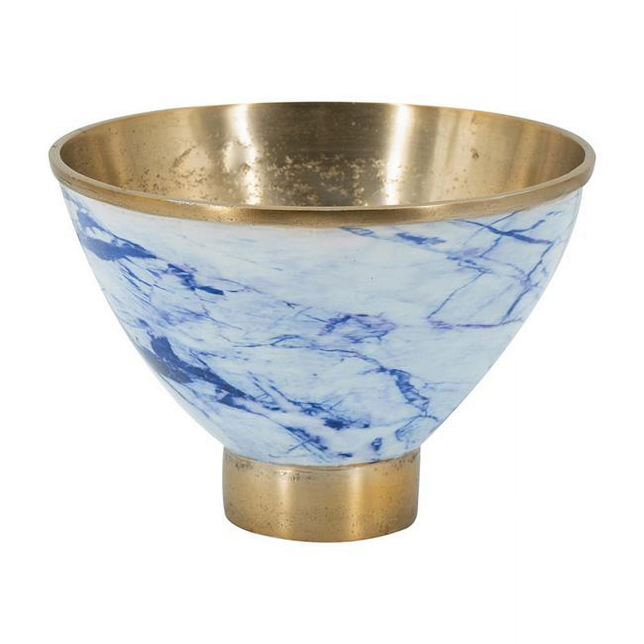 Picture of Benjara BM302666 10 in. Aluminum Brushed Gold & Marble Inspired Blue Decorative Bowl&#44; Blue