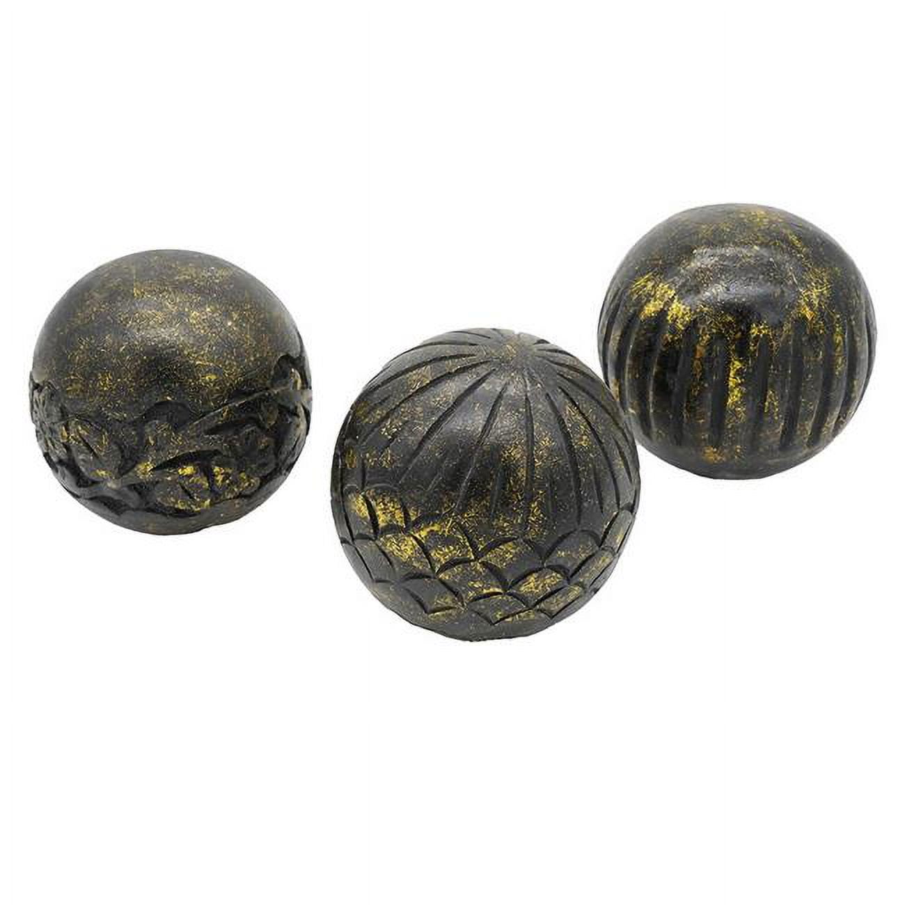 Picture of Benjara BM302671 Carved Mango Wood Decorative Tabletop Round Balls&#44; Black & Yellow - Set of 3