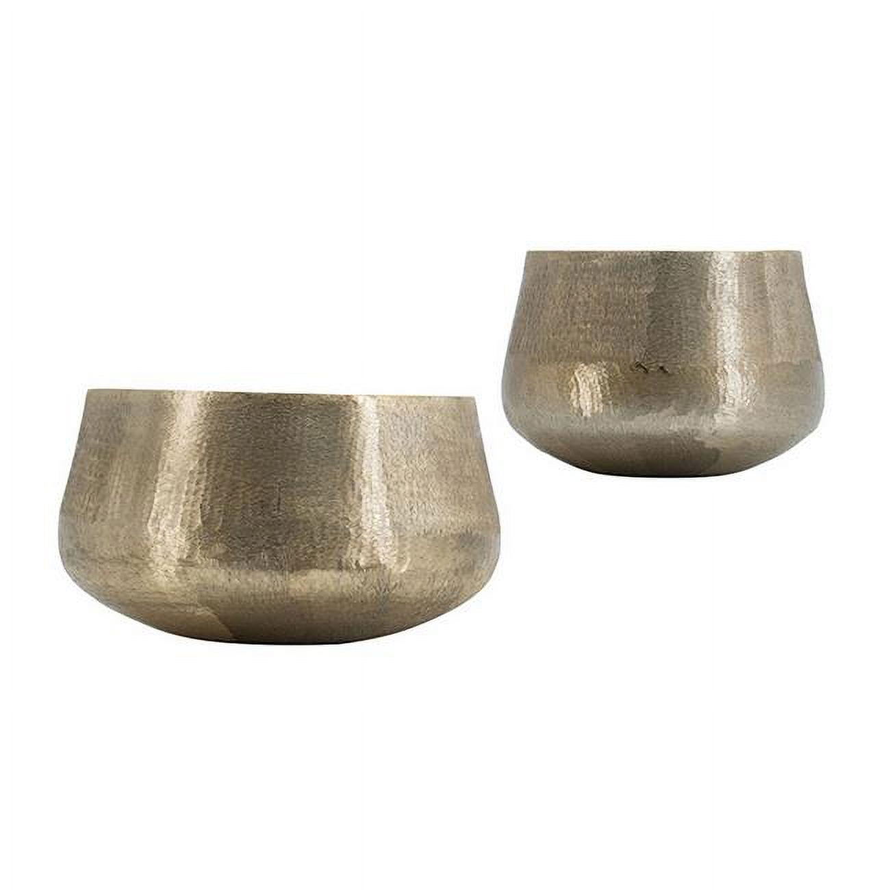 Picture of Benjara BM302549 Seude Gold Finish Curved Shape Streaked Texture Metal Bowls&#44; Gold - Set of 2