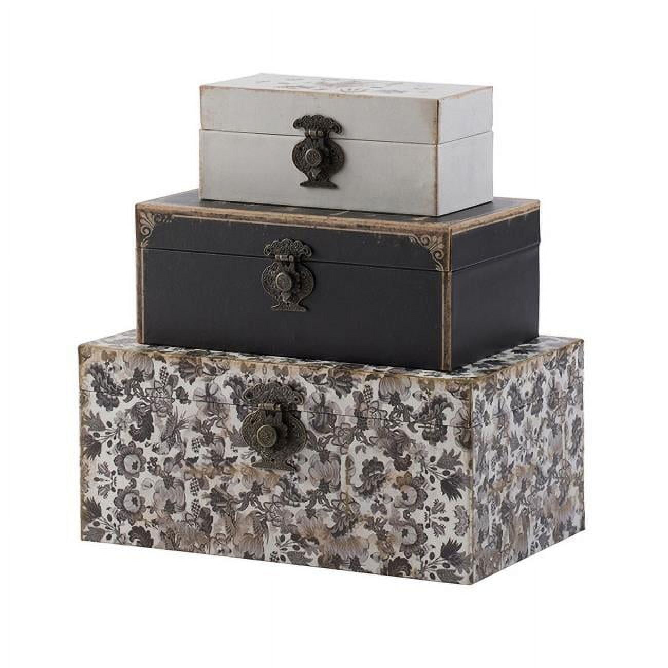 Picture of Benjara BM302570 Leo Vegan Leather Lining & Ornate Printed Designs Storage Boxes&#44; Black & Gray - Set of 3