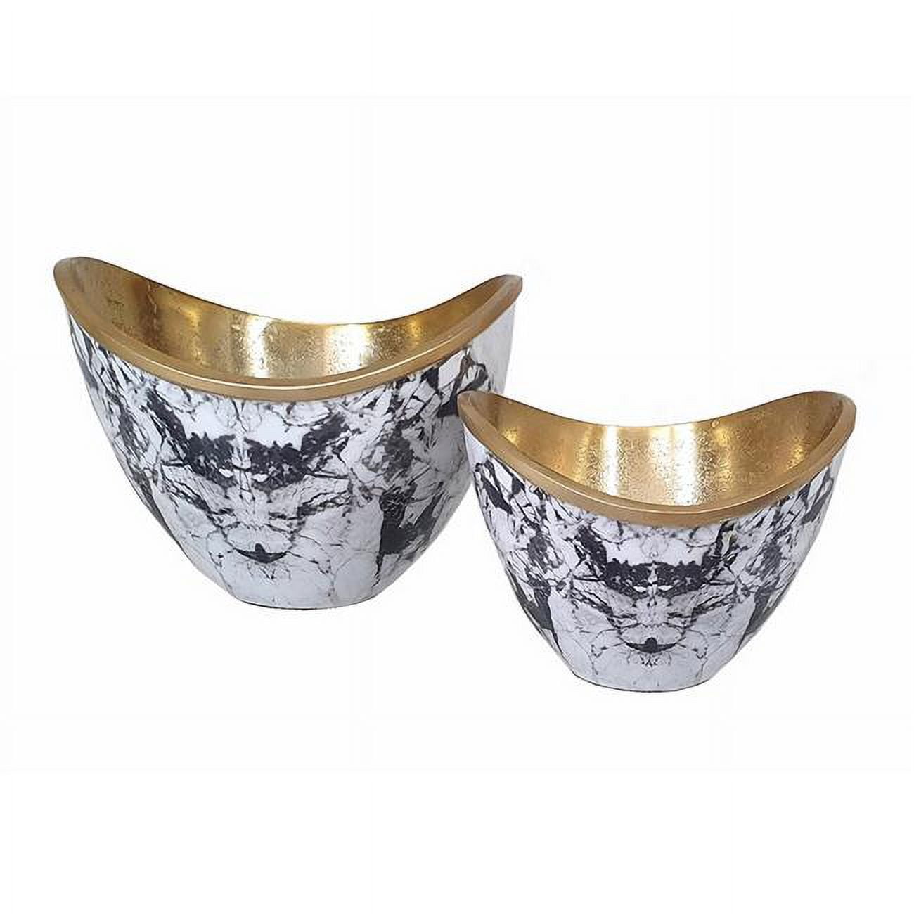 Picture of Benjara BM302582 Sinzo Gold Aluminum & Textured Design Curved Bowls&#44; Black & White - Set of 2