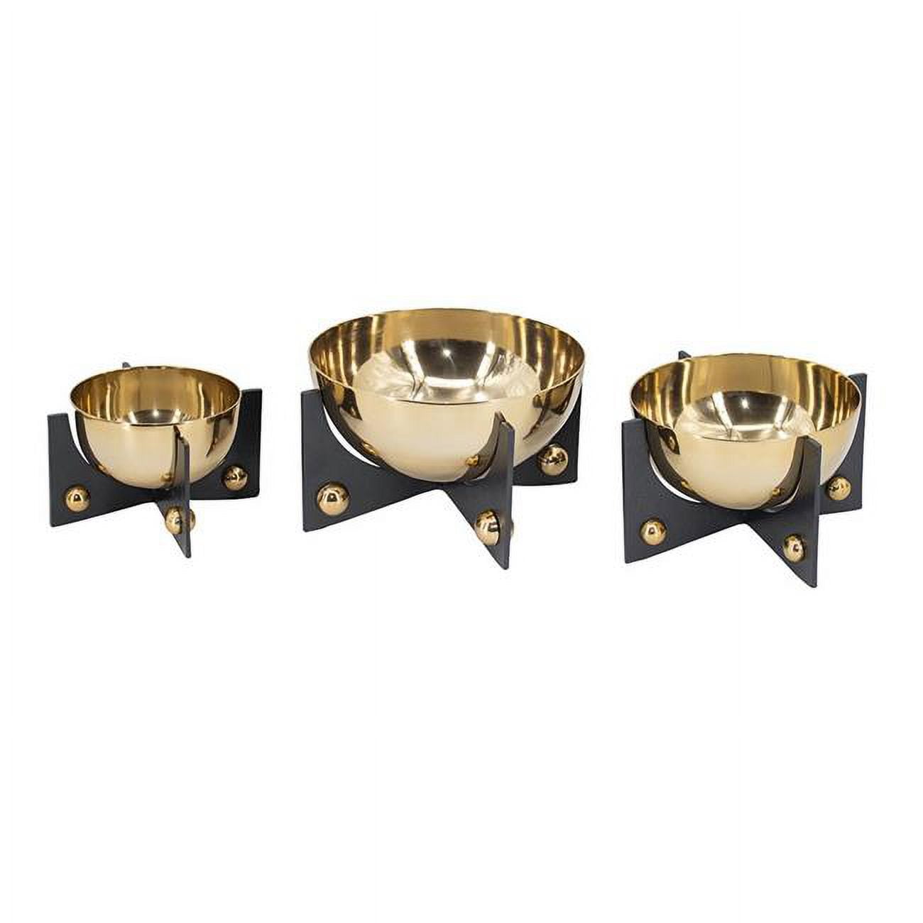 Picture of Benjara BM302590 Gold Finish & Jet Black Stand Aluminum Round Decorative Bowls - Set of 3