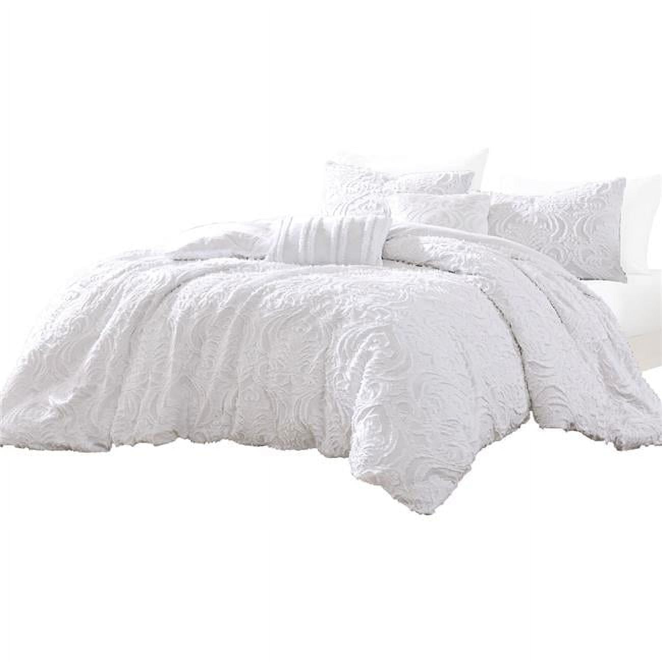 BM304771 Kile Medallion Pattern Modern Duvet Comforter Set, White - King Size - 6 Piece -  Benjara