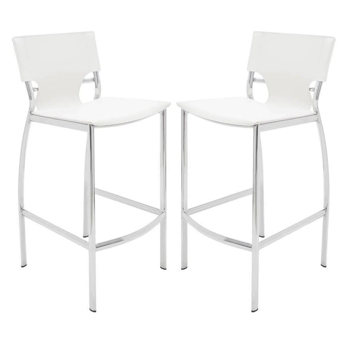 Picture of Benjara BM307532 30 in. Suze Metal Bar Chair with Base & Vegan Leather Upholstery - White & Chrome