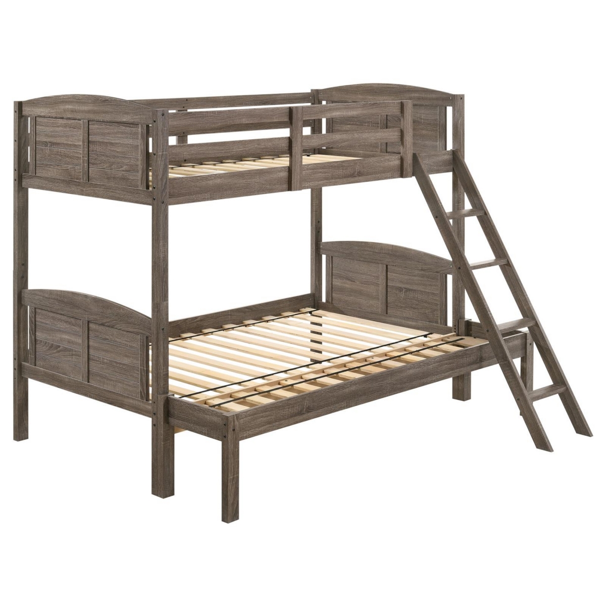 Twin Over Full Size Bunk Bed Set with Slatted Guard Rails & Weathered Brown Wood -  DeluxDesigns, DE4327932