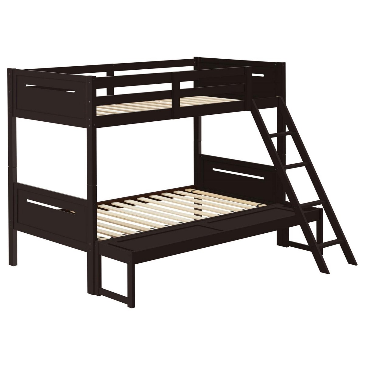 BM307131 Guard Rails Attached Ladder Brown Wood Amey Twin Over Full Bunk Bed -  Benjara