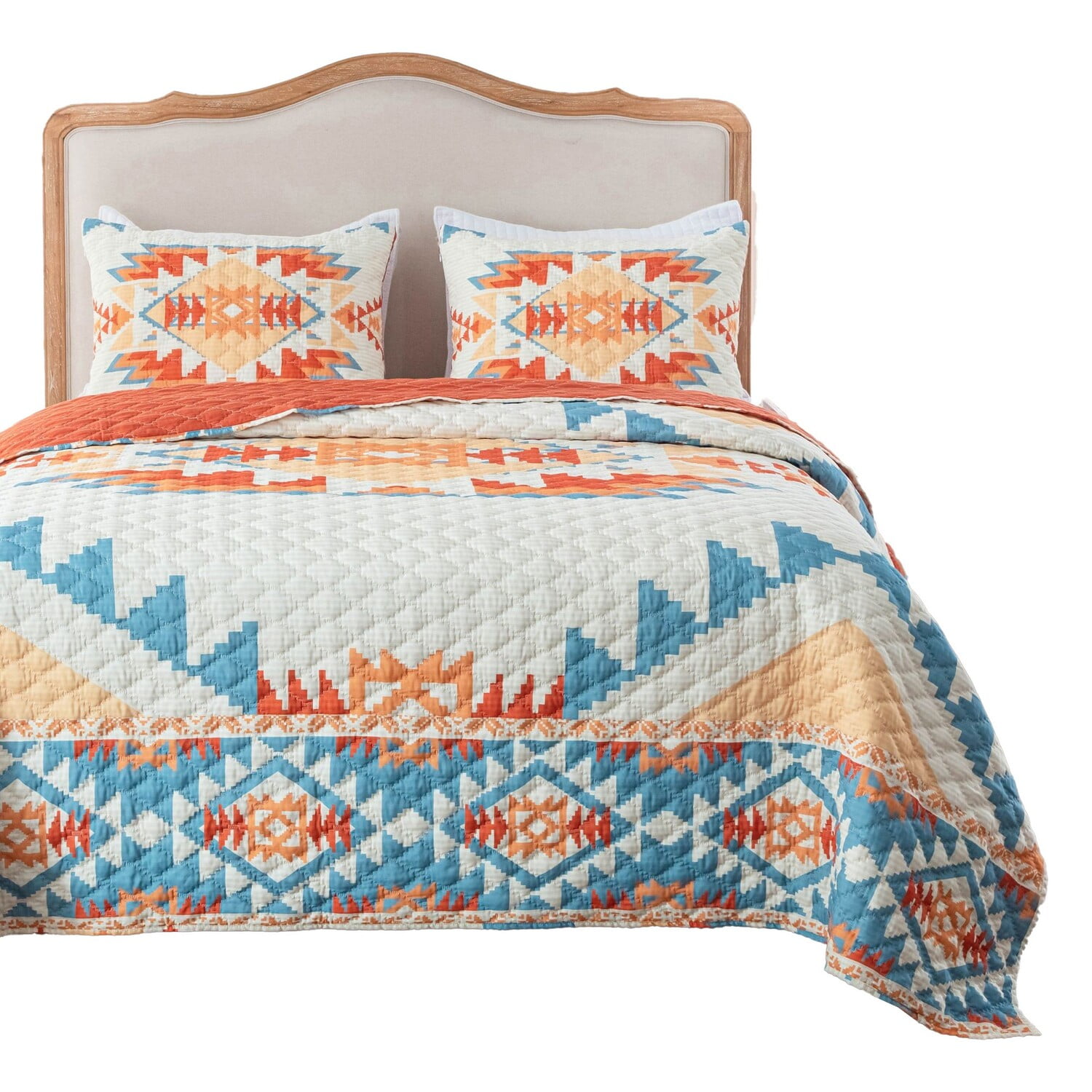 Picture of Benjara BM307057 2 Piece Twin Size Geometric Motifs & Multicolor Microfiber Quilt & Pillow Sham Set