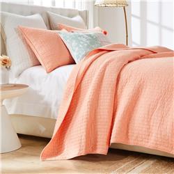 Picture of Benjara BM307066 Channel Stitch Cotton Xumi Twin Size Quilt & Pillow Sham Set&#44; Orange & Coral - 2 Piece