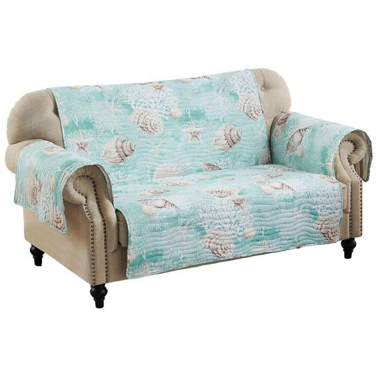 Picture of Benjara BM307068 103 in. Logan Polyester Shells Print & Wave Quilt Loveseat Cover&#44; Turquoise