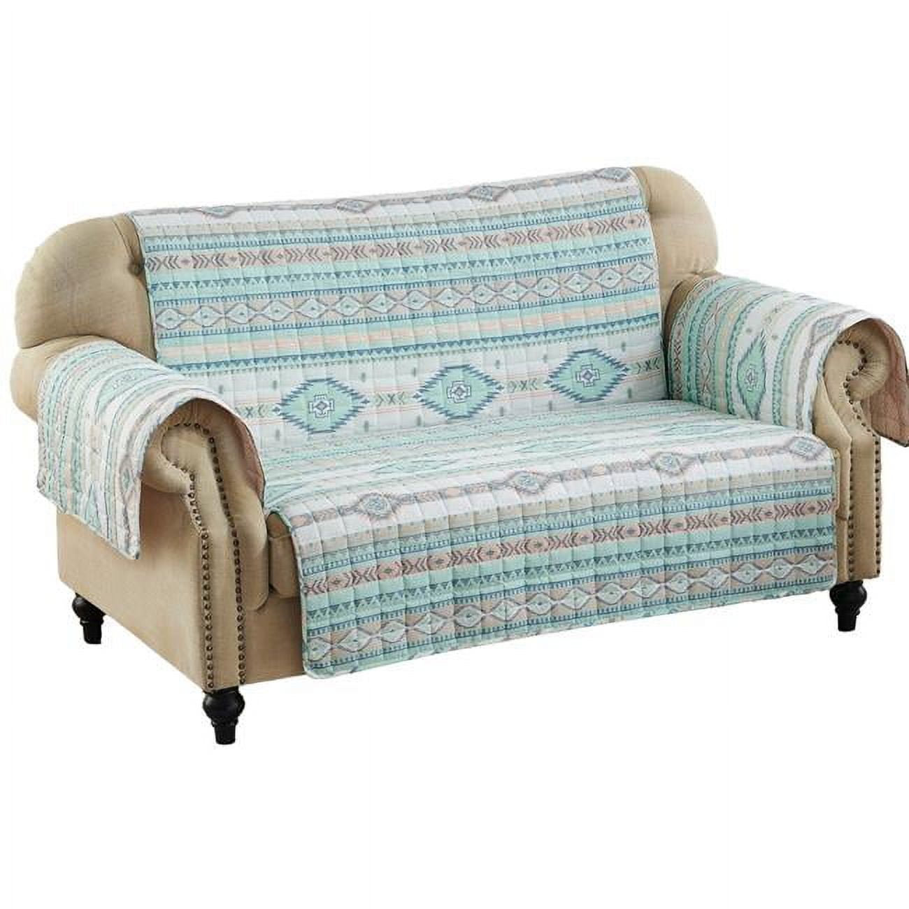 Picture of Benjara BM307071 103 in. Linda Geometric Print Polyester Quilted Loveseat Cover&#44; Turquoise