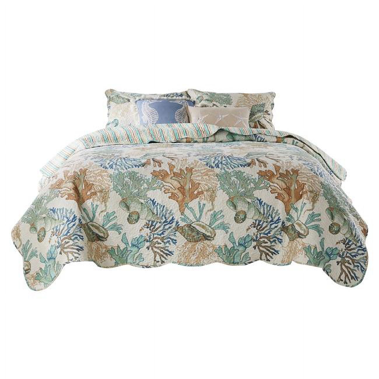 Picture of Benjara BM307076 Wade Coastal Seashell Cotton Twin Size Quilt & Pillow Sham Set&#44; Jade - 2 Piece