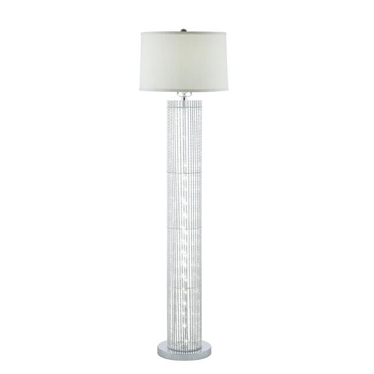 Picture of Benjara BM309016 57 in. Jin Modern Round Base Floor Lamp with Drum Fabric Shade&#44; Silver&#44; Chrome & White