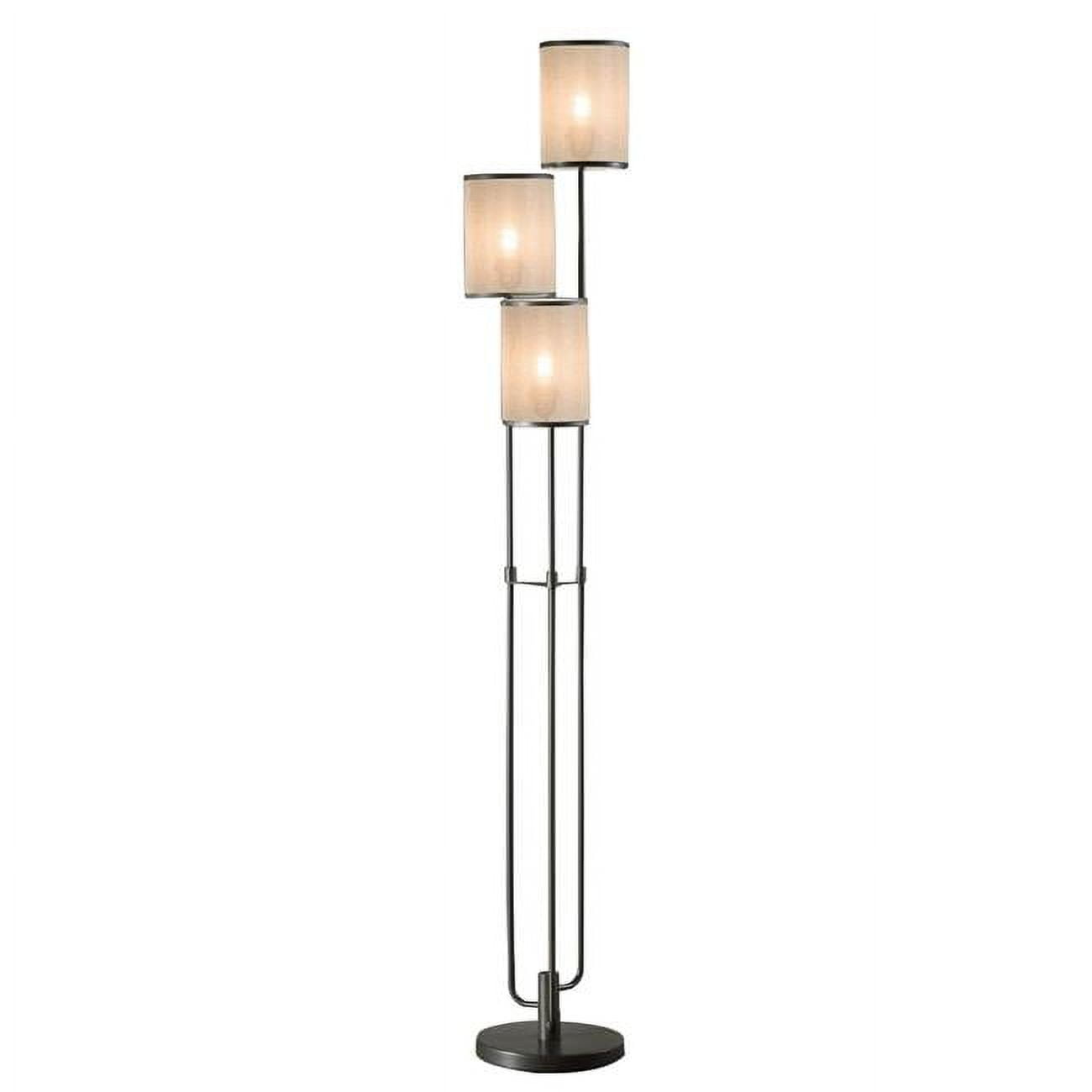 Picture of Benjara BM309046 67 in. Zen Round Metal Base Floor Lamp with 3 Drum Fabric Shades&#44; Taupe Gray & Beige