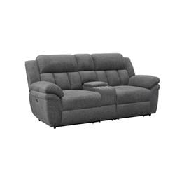 BM309155 86 in. Jak Fabric Padded Back Power Recliner Loveseat, Charcoal Gray -  Benjara