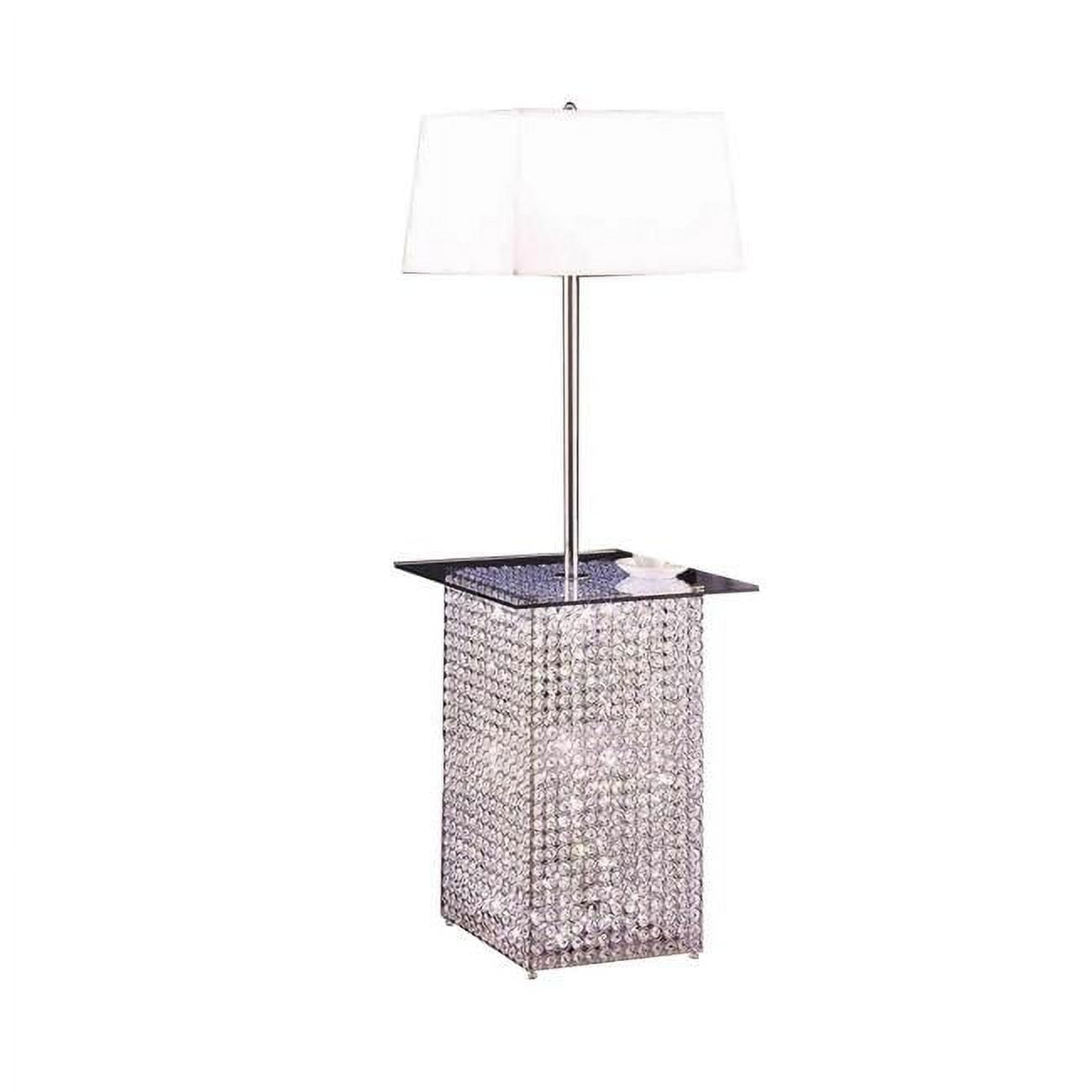 Picture of Benjara BM308935 59 in. Metal Floor Lamp with Glass Tabletop & Crystal Stand&#44; White&#44; Chrome & Clear