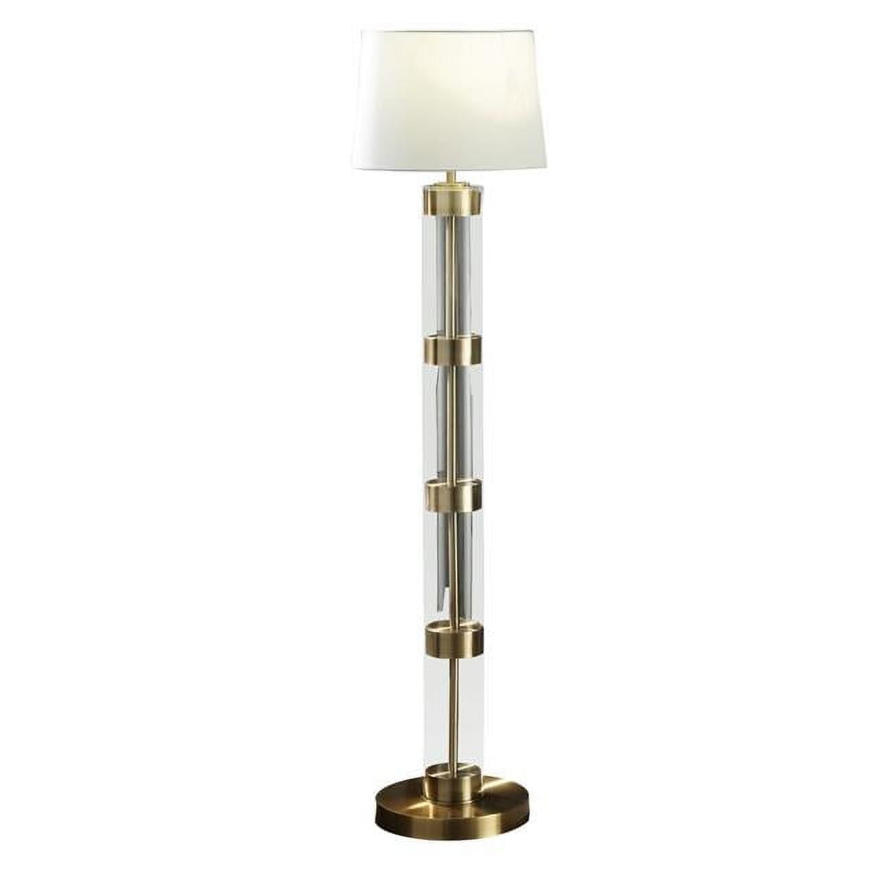 Picture of Benjara BM308961 60 in. Kria Metal Bands Floor Lamp with Glass Stand&#44; Clear&#44; White & Brass