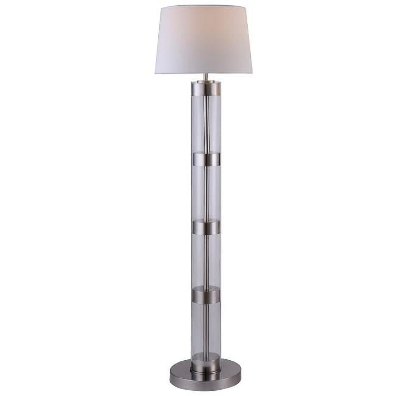 Picture of Benjara BM308962 60 in. Kria Metal Bands Floor Lamp with Glass Stand&#44; Clear&#44; White & Satin Nickel