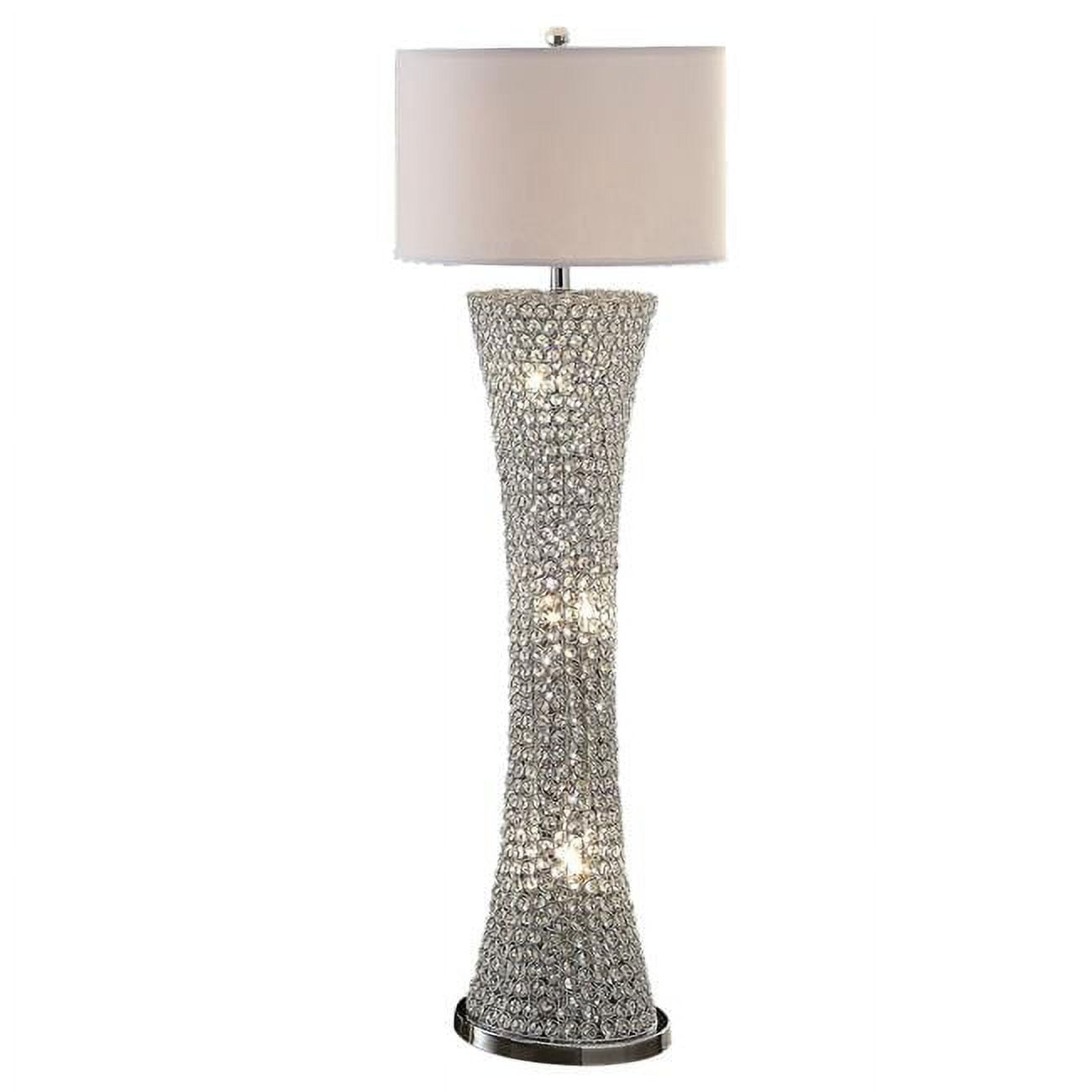 Picture of Benjara BM308979 54 in. Wren Crystal Base Metal Floor Lamp with with Subtle Curve&#44; White&#44; Clear & Chrome