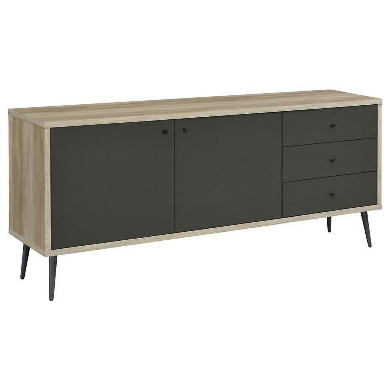 BM309270 71 in. 2-Doors, 2-Shelves & 3-Drawers Sideboard Console Cabinet, Brown & Gray -  Benjara