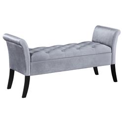 Picture of Benjara BM309272 52 in. Upholstery Ako Button Tufting Storage Bench with Flared Arms&#44; Gray & Black