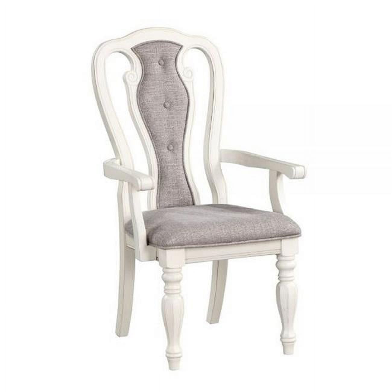 BM309390 23 in. Fil Fabric Tufted Queen Anne Back Dining Armchair, White & Gray - Set of 2 -  Benjara