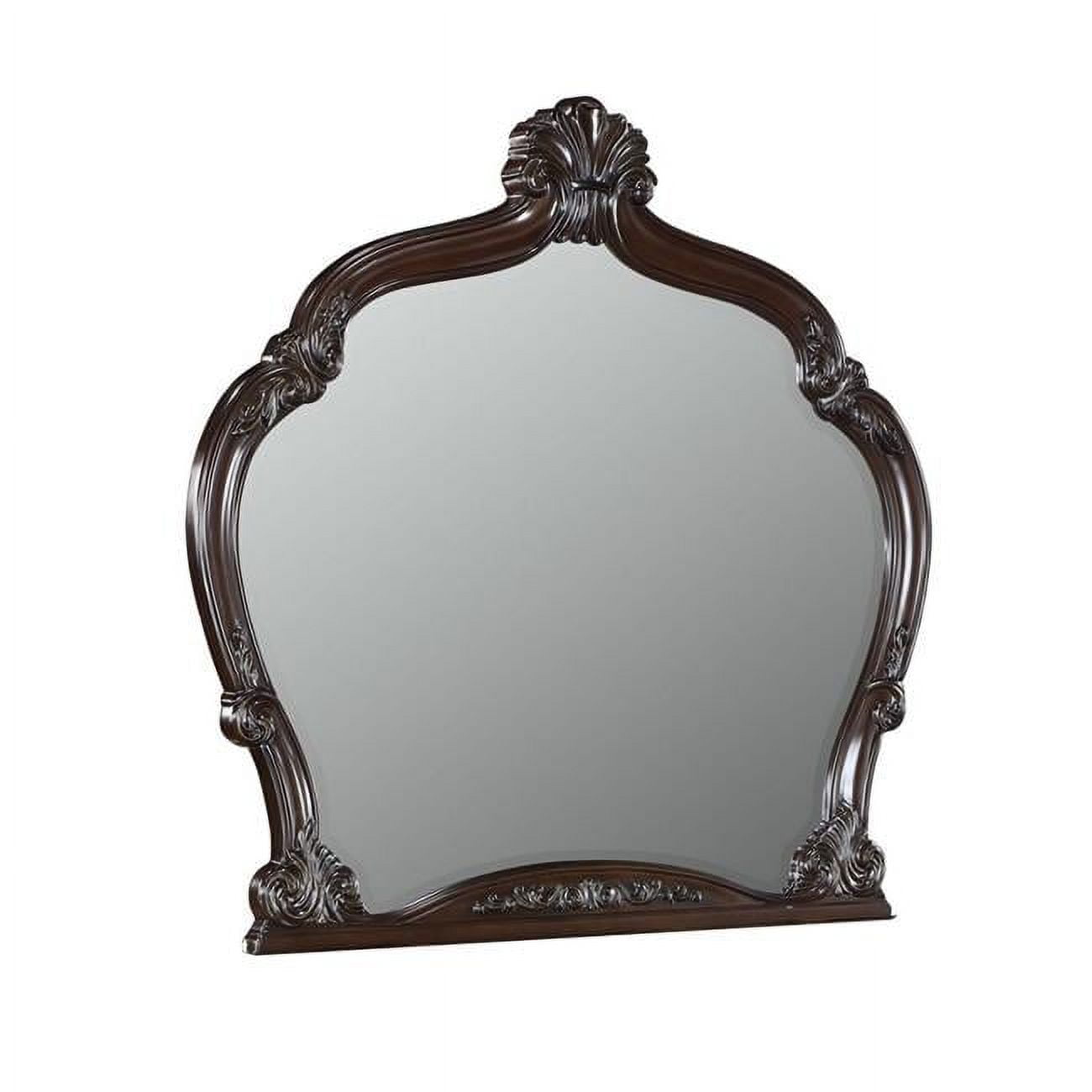 Picture of Benjara BM309508 47 x 50 in. Traditional Floral Carved Wood Faya Dresser Mirror&#44; Walnut Brown