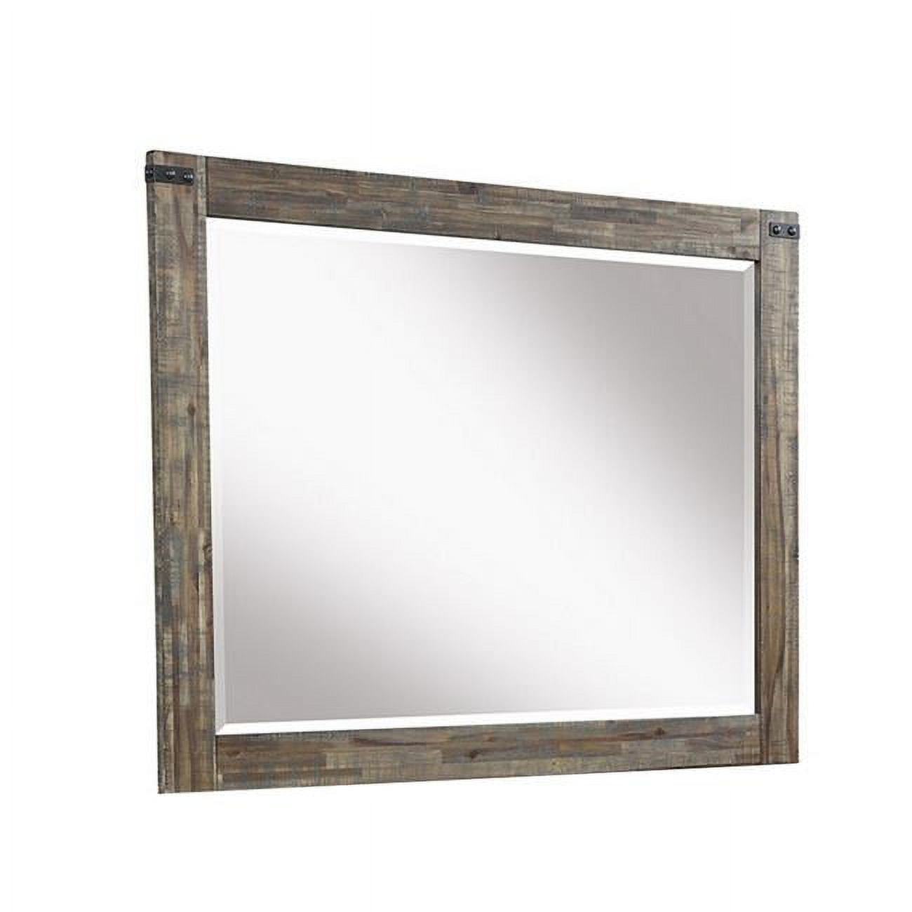 Picture of Benjara BM309564 38 x 50 in. Rectangular Wood Metal Accents Galle Dresser Mirror&#44; Walnut Brown & Black