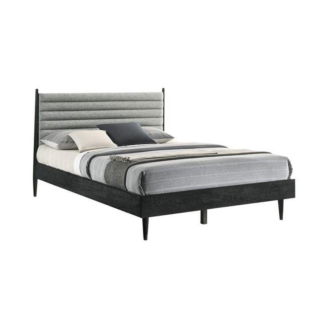 BM308844 Channel Upholstery Tufted Mian Queen Size Platform Bed Frame, Black & Gray -  Benjara