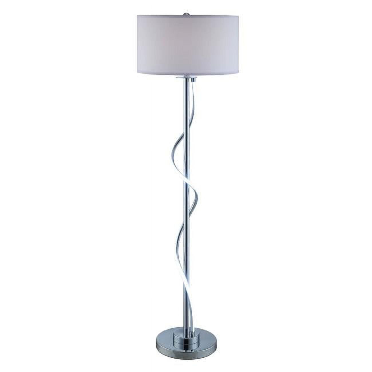Picture of Benjara BM309036 59 in. Jame Accent Round Metal Base Floor Lamp with Drum Shade&#44; Chrome&#44; Silver & White