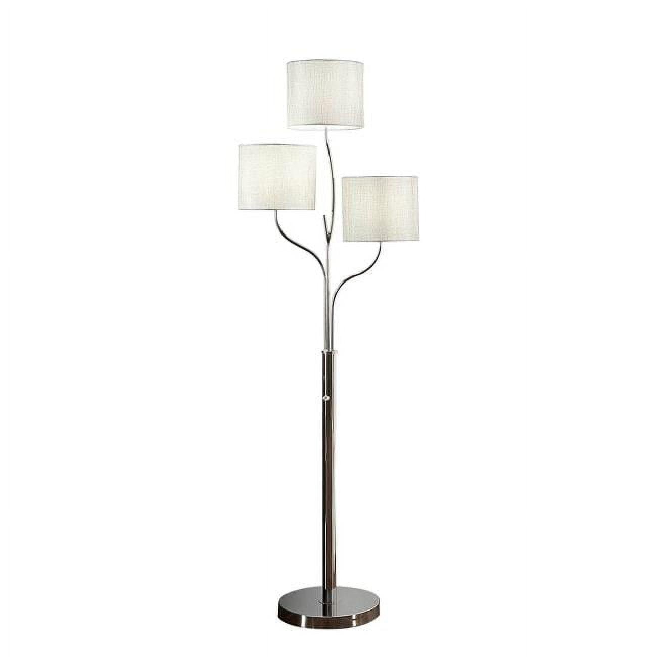 Picture of Benjara BM309050 60 in. Indi Round Metal Base Floor Lamp with 3 Drum Fabric Shade&#44; Nickel&#44; Silver & White