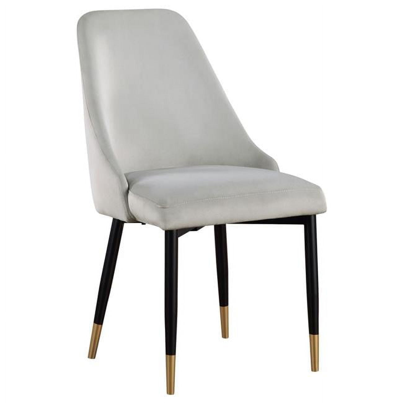 BM309225 24 in. Velvet Tall Curved Back Brass Dining Chair, Light Gray, Black & Gold - Set of 2 -  Benjara