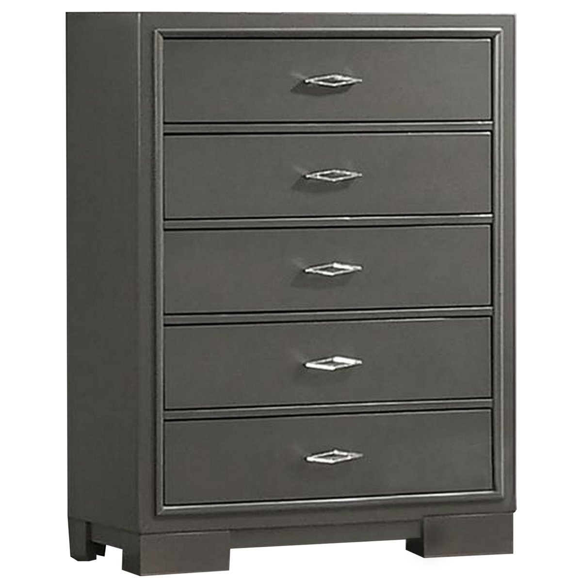 BM310944 47 in. Aliso Tall Chest 5 Drawers Solid Wood Dresser, Dark Gray Finish -  Benjara