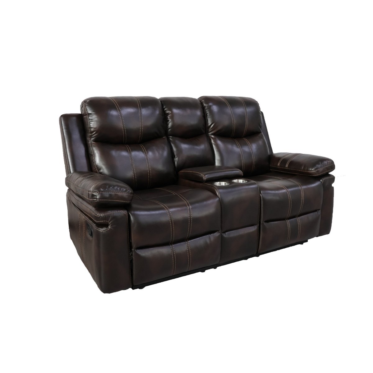 BM311479 70 in. Linden Loveseat with Power Recliners Console Brown Faux Leather -  Benjara