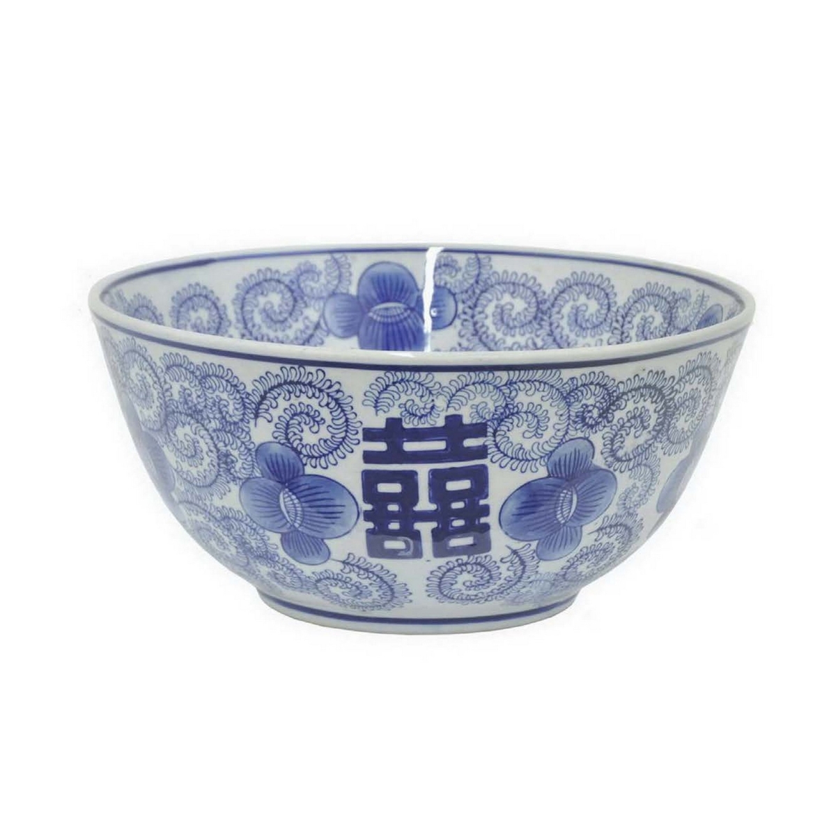 Picture of Benjara BM309807 12 in. Accent Ceramic Oriental Design Decorative Bowl &#44; White & Blue