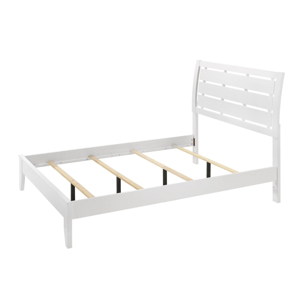 BM307314 Eve Slatted Headboard Chamfered Legs Wood Modern Bed, White - Queen Size -  Benjara