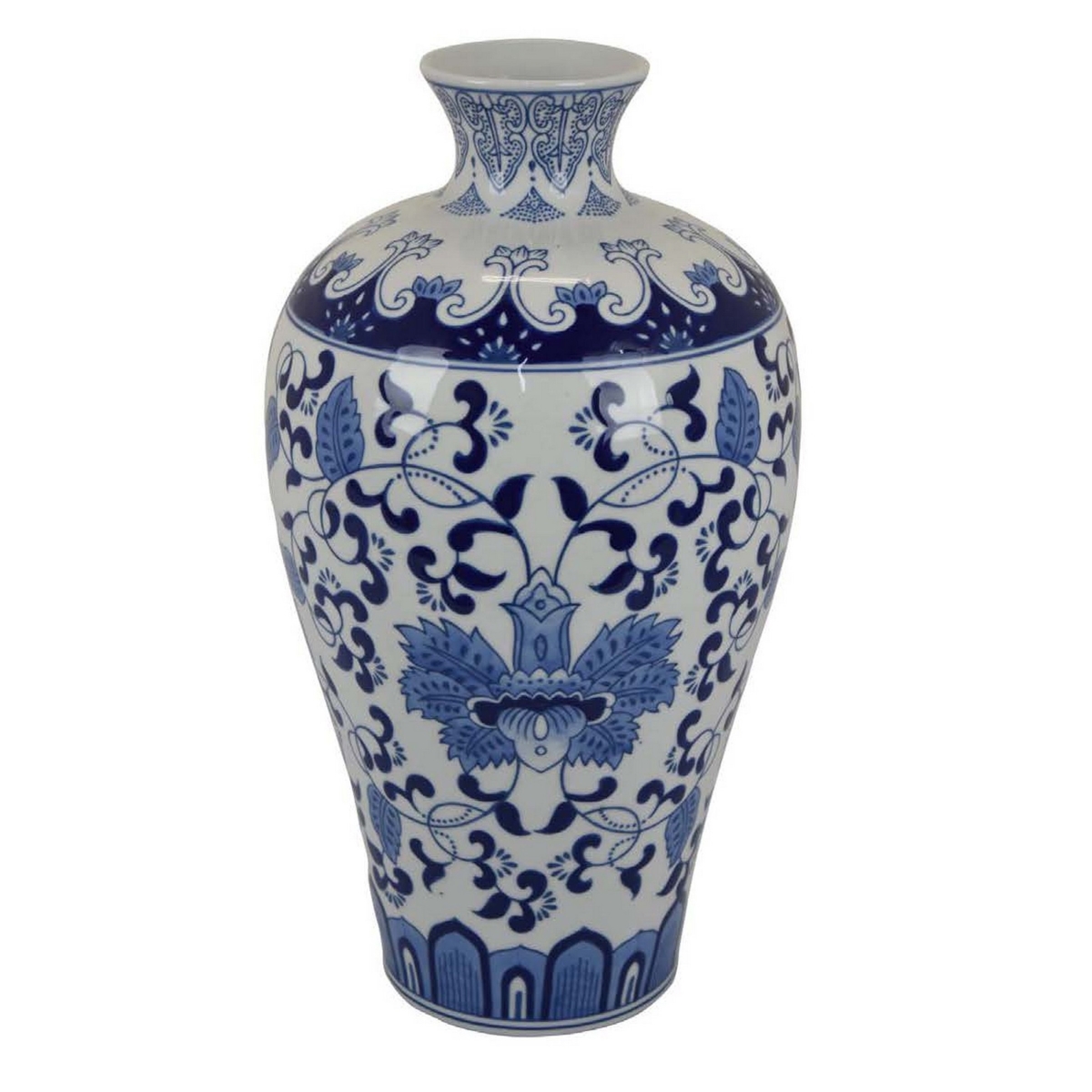 Picture of Benjara BM309849 16 in. Floral Prints on White Ceramic Traditional Style Vase&#44; Blue