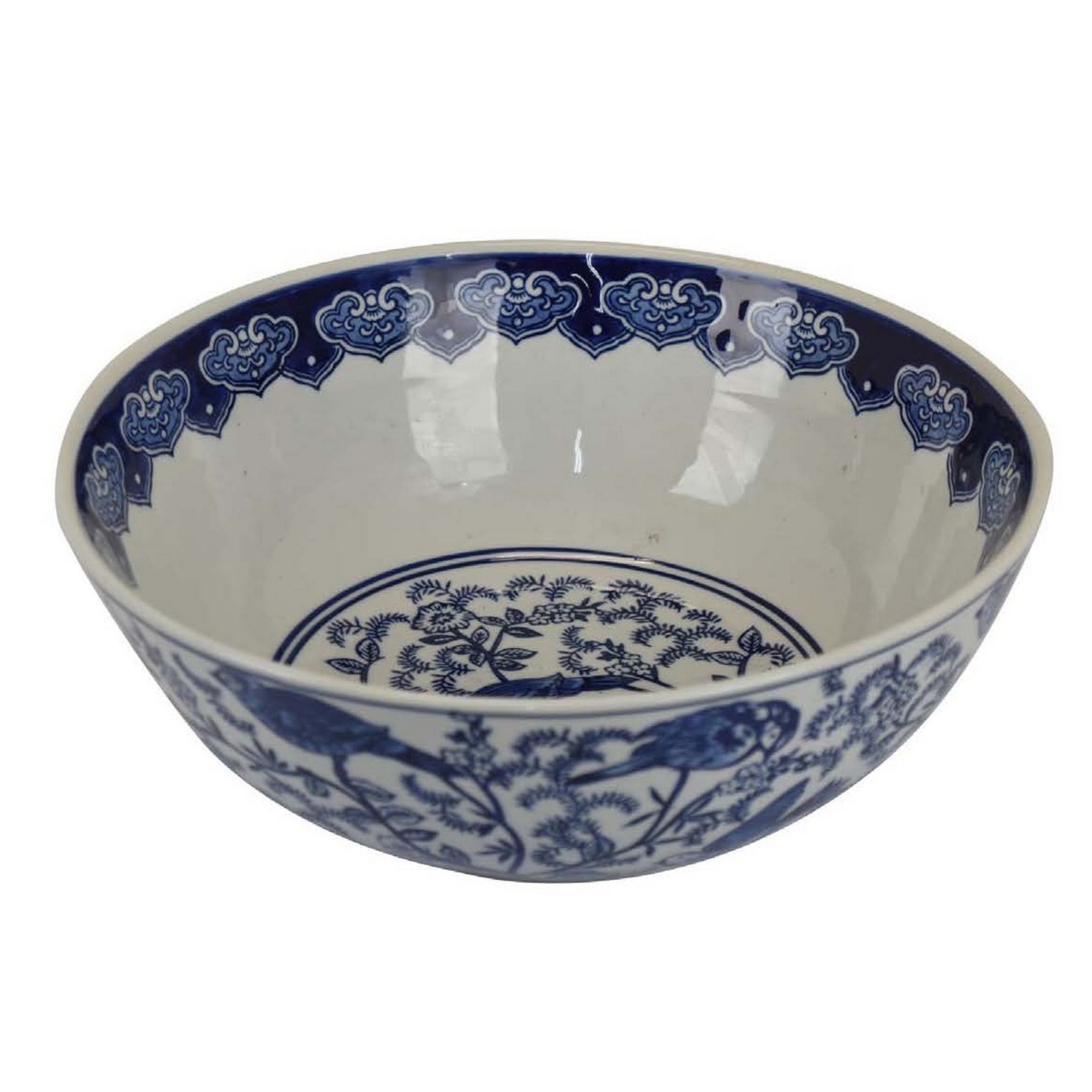 Picture of Benjara BM309851 14 in. Flower Print Round Top Shape Ceramic Bowl&#44; Blue & White