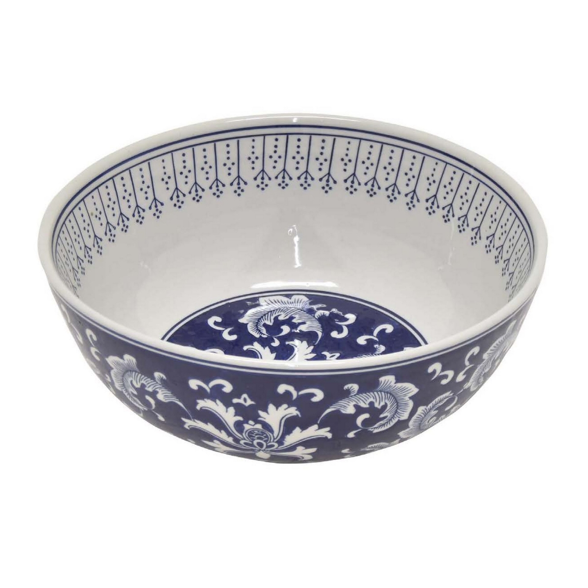 Picture of Benjara BM309939 13 in. Cherry Vintage Style Ceramic Floral Design Bowl&#44; Blue & White
