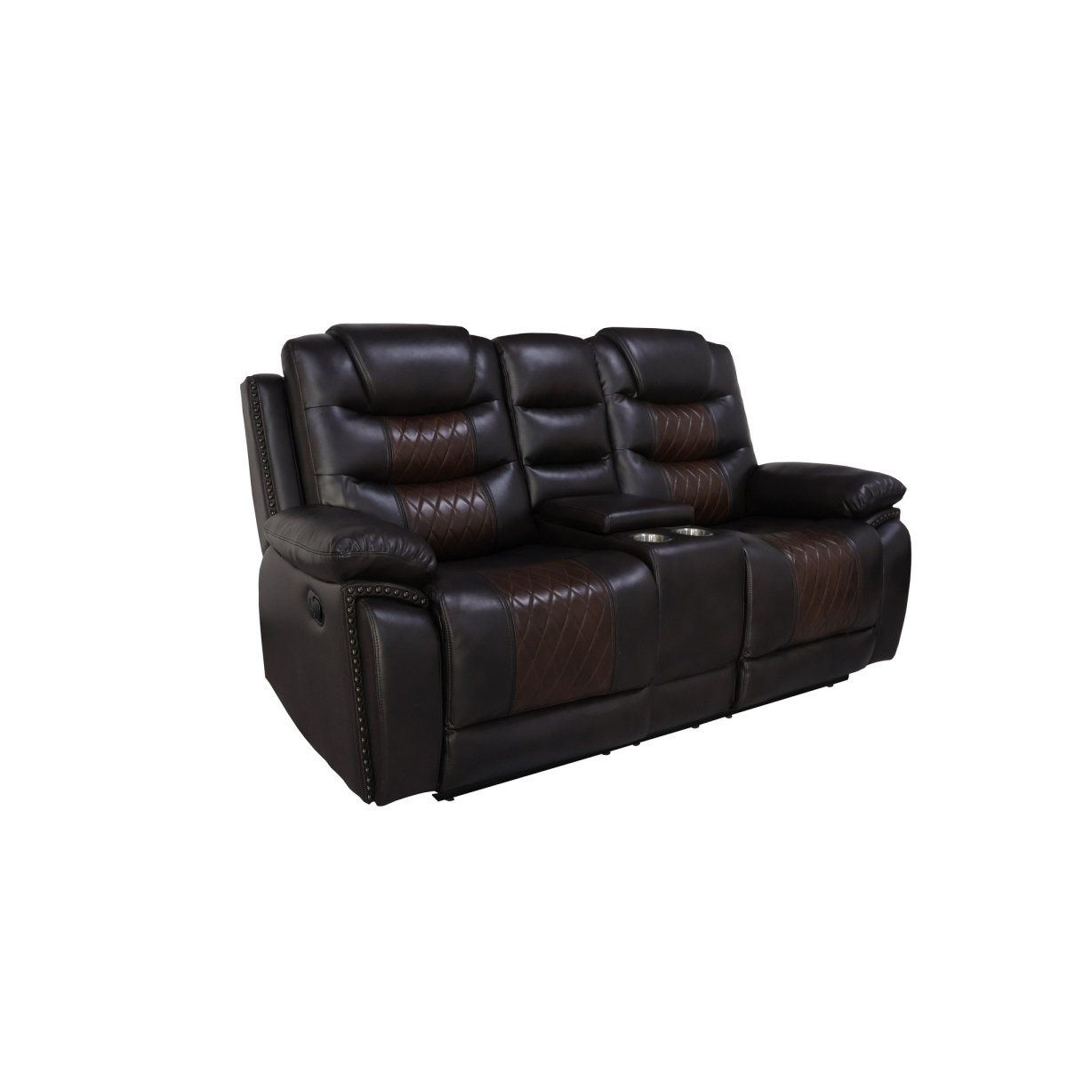 BM311484 74 in. Asher Loveseat with Power Recliners & Console, Brown Faux Leather -  Benjara