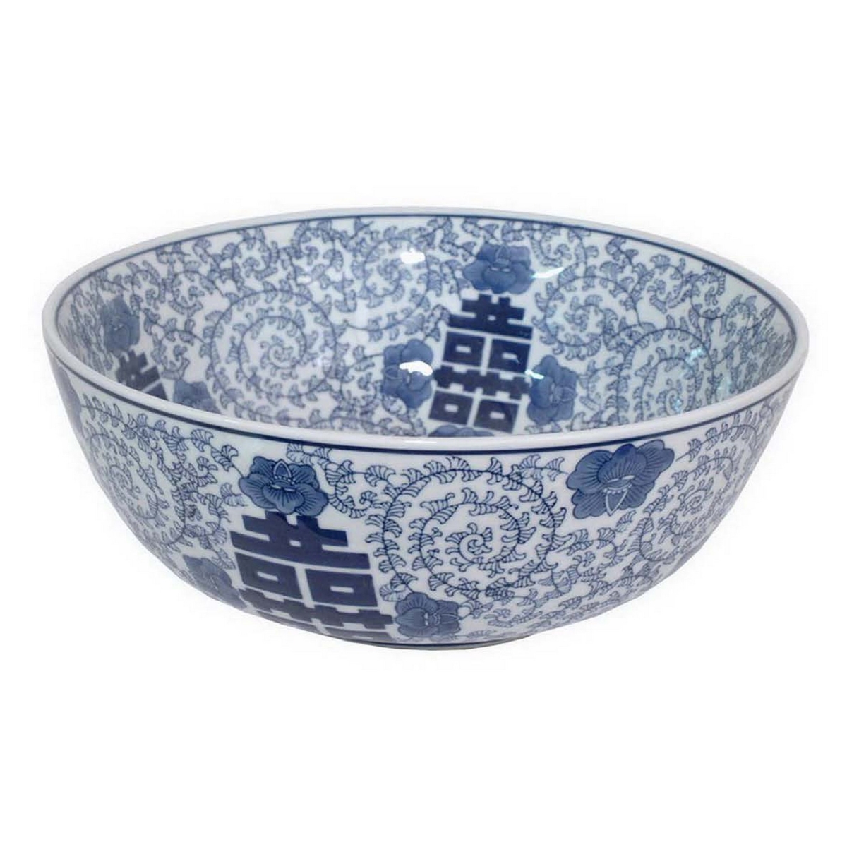 Picture of Benjara BM309784 14 in. Zovi Blue Flower Print Round Top Shape Ceramic Bowl&#44; White Finish