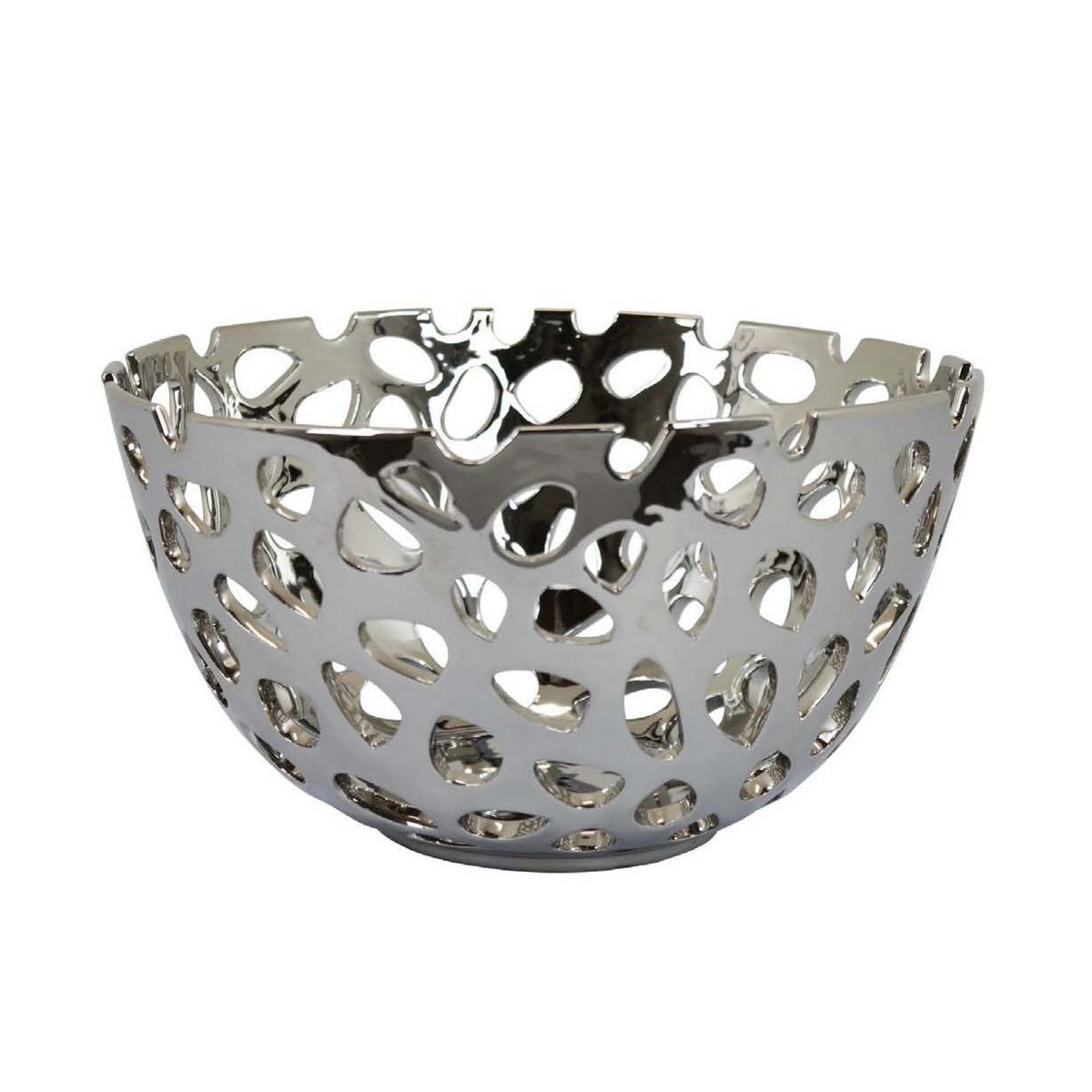 Picture of Benjara BM309715 13 in. Kian Decorative Ceramic Pierced Design Bowl&#44; Silver Finish