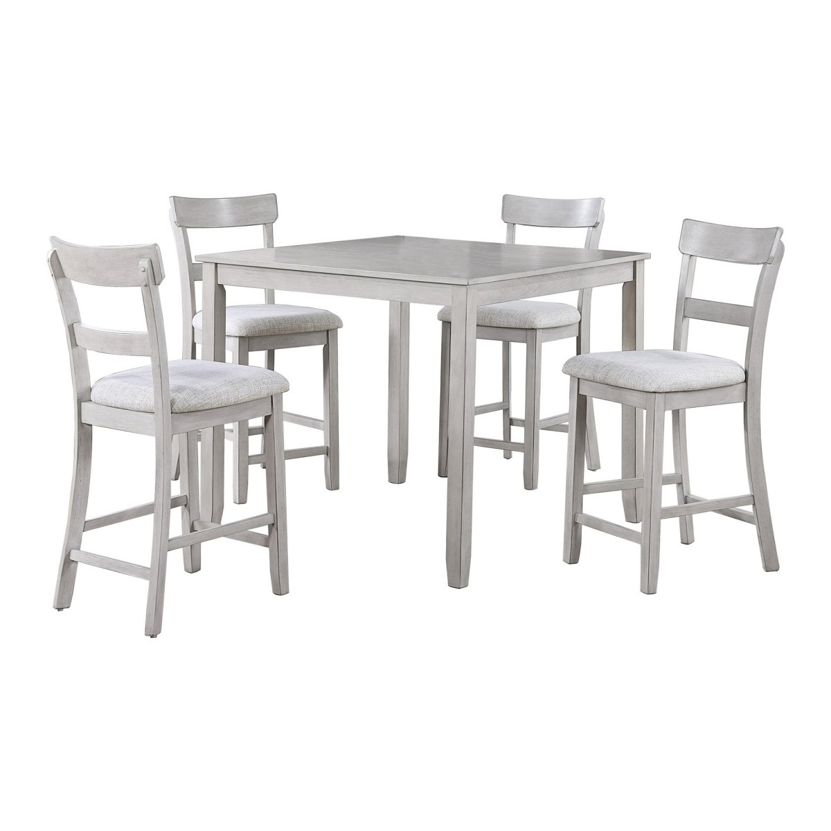 BM311788 Counter Height Dining Table Cher 5 Piece Set, 4 Chairs, Gray Fabric - Wood -  Benjara