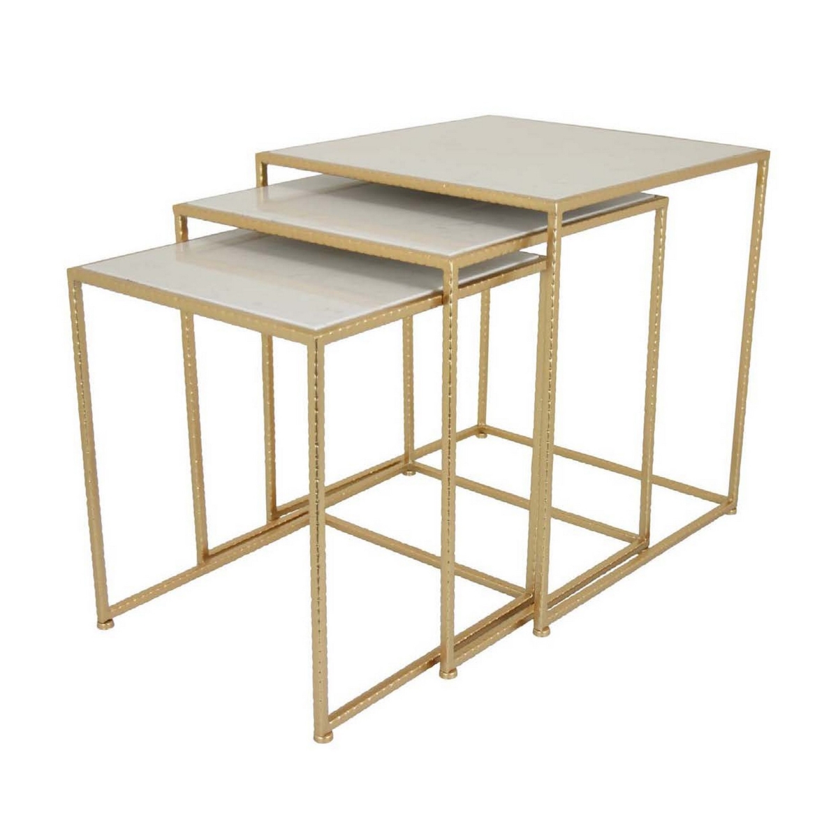Picture of Benjara BM311507 Neci Plant Stand Table with Nesting Open Metal Gold Frame & White Top - Set of 3