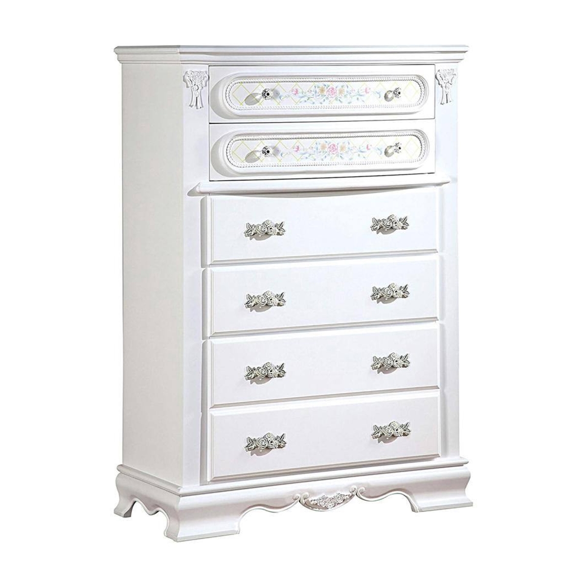 Picture of Benjara BM312390 52 in. Auri Tall Dresser Chest&#44; 5 Drawers&#44; Crown Molding - White Wood