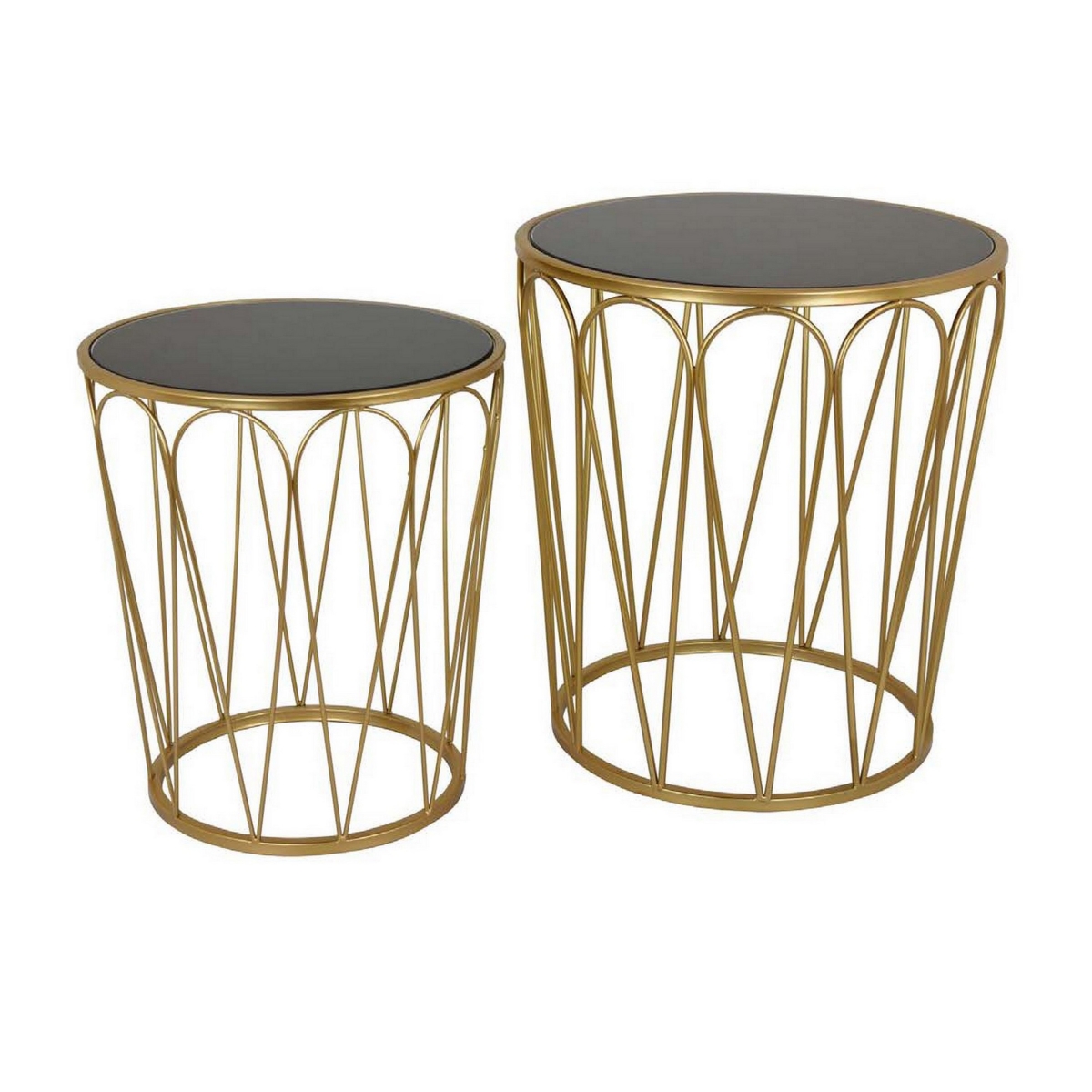Picture of Benjara BM312668 Kiko Accent Table&#44; Round Top&#44; Unique Angled Shape - Gold Metal - Set of 2