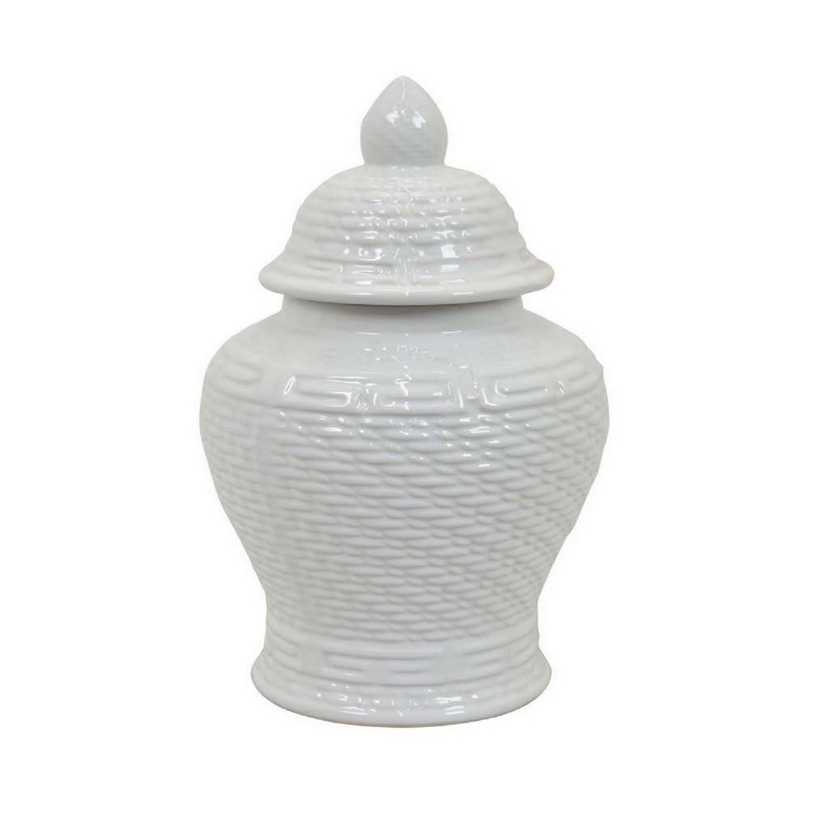 Picture of Benjara BM312723 13 in. Bryan Temple Ginger Jar with Lid&#44; Pristine White Ceramic