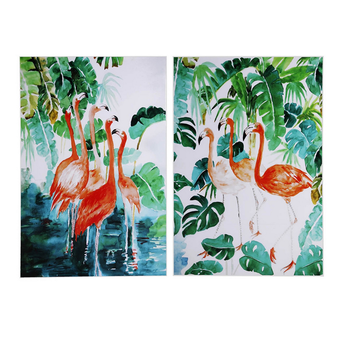 Picture of Benjara BM312808 32 x 48 in. Framed Wall Art&#44; Botanical Flamingo Print - Green & White - Set of 2