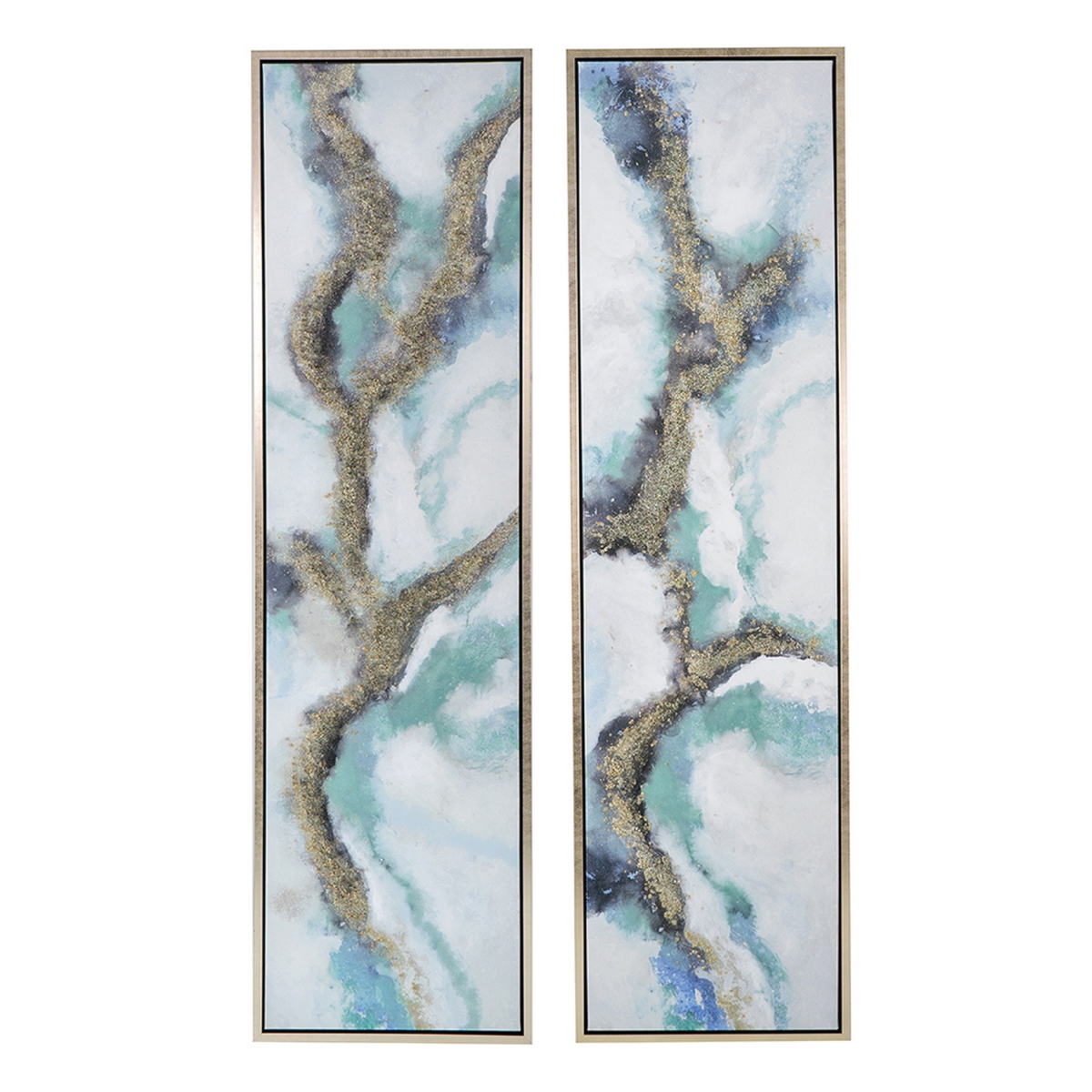 Picture of Benjara BM312858 20 x 71 in. Tall Framed Wall Art Oil Painting&#44; Blue & Gold Canvas - Set of 2