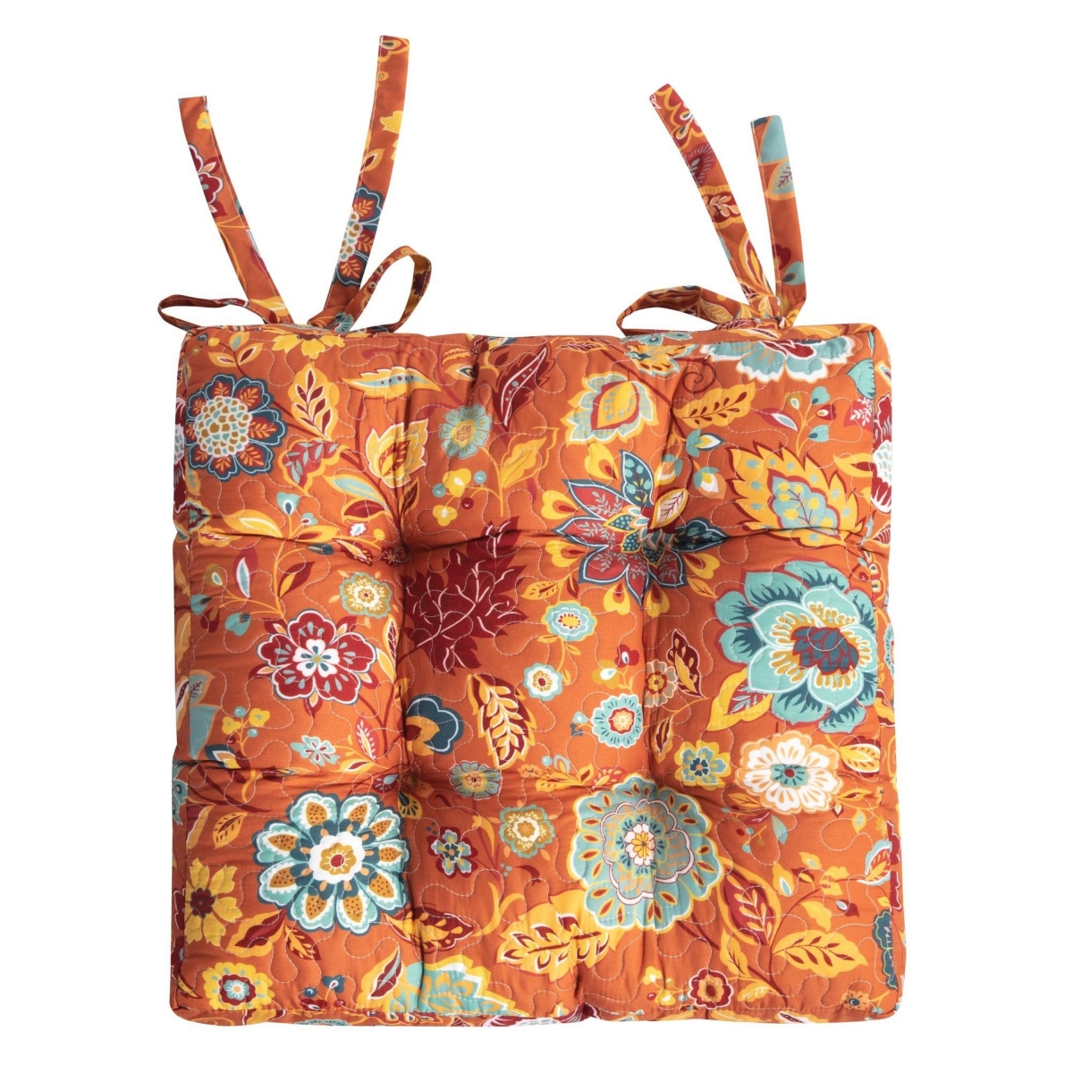 Picture of Benjara BM313303 18 in. Rov Chair Pad Seat Cushion&#44; 3 Layers&#44; Spice Orange Flower Print
